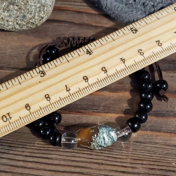 Tibetan Moss Agate Black Beads Gemstone Bracelet - Picture 5 of 6